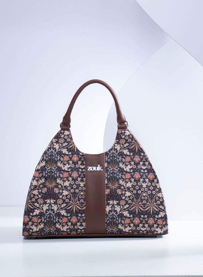 ZOUK Konkona Statement Satchel Bag | Stylish Handbag for Women | Tote for Office, College & Travel | Adjustable Strap | Water-Resistant | Vegan Leather | Kashmir Blooms - Image 3